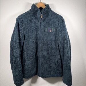 Pendleton Women's Sherpa‎ Fleece Jacket Teal Blue Plaid Trim Zip Up | Size L